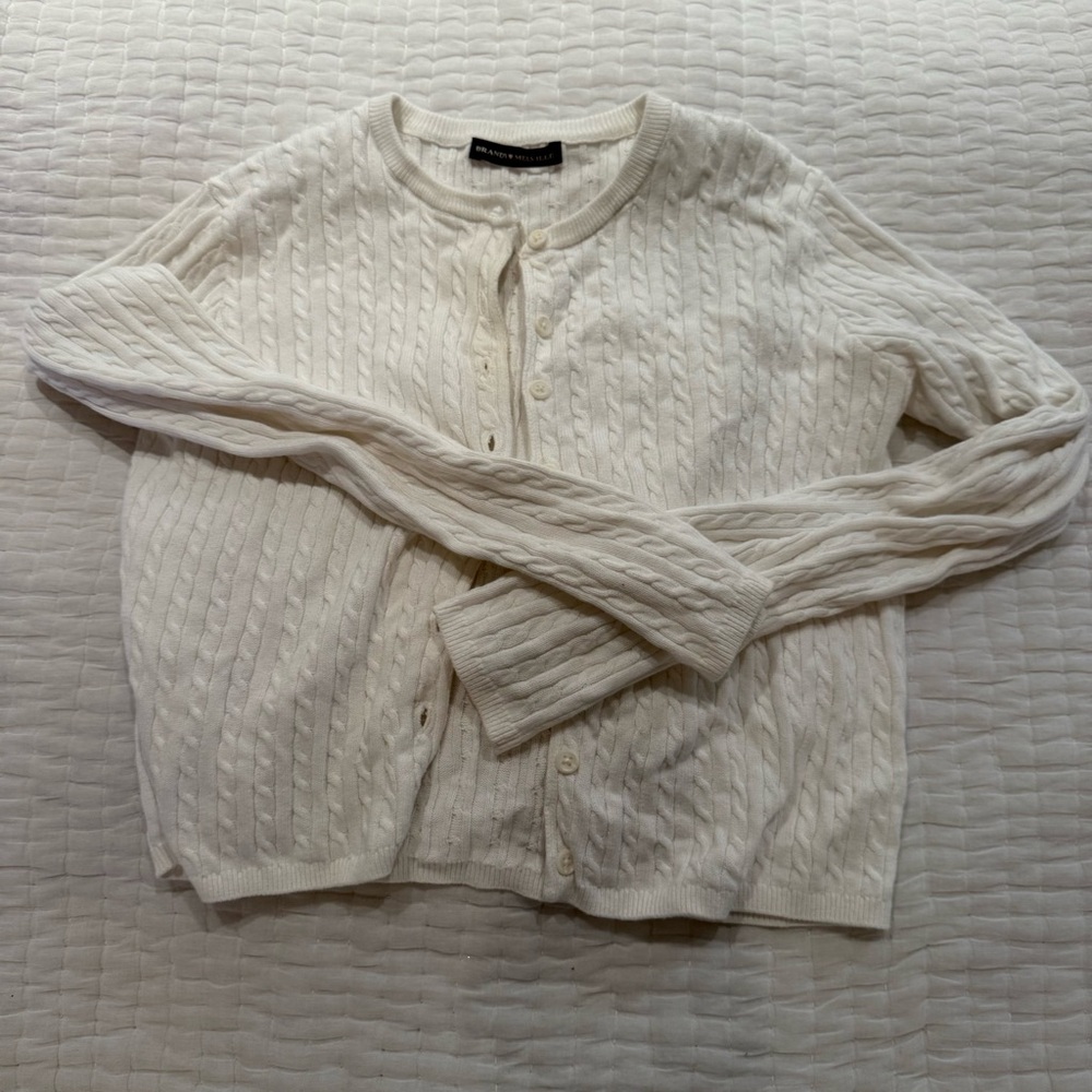 White Cable Knit Cardigan Brandy Melville